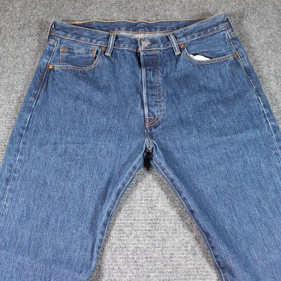 Levi’s 501 Jeans Mens 36x34 Blue Straight Button Fly Rigid - Picture 3 of 11